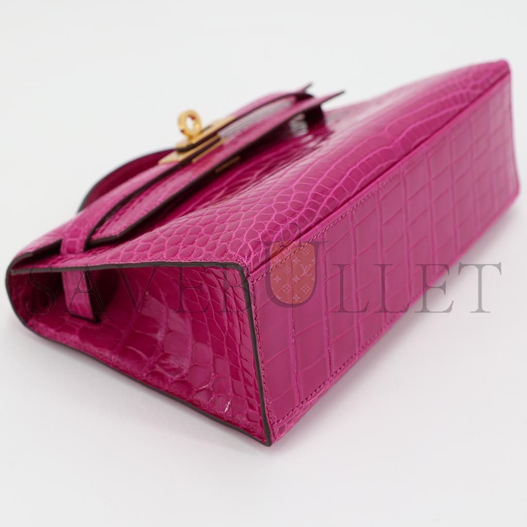 HERMÈS MASTER KELLY MINI SHINY CROCODILE LEATHER GOLD BUCKLE (22*14*7cm)